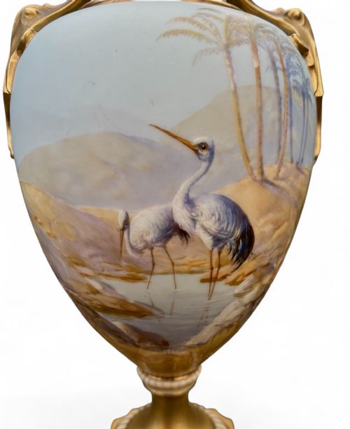 ROYAL WORCESTER VASE STORKS WALTER POWELL D 1913 - ADDITIONAL PHOTO 1
