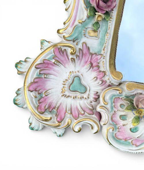 RUDOLSTADT VOLSTEDT PORCELAIN ROCOCO MIRROR C 1900 - ADDITIONAL PHOTO 3