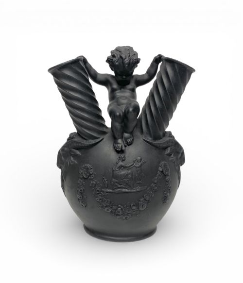 Wedgwood Black Basalt Cherub Flask, C. 1850