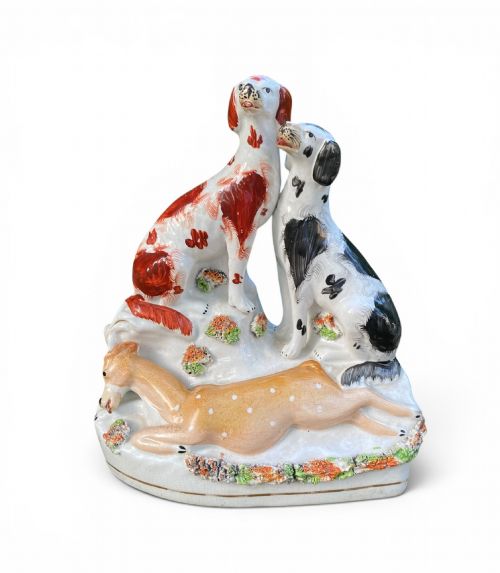 Staffordshire Pottery Hunting Hounds Group, C. 1850.