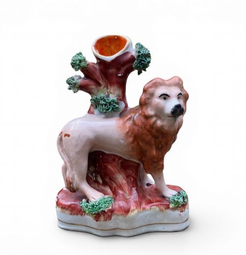 PAIR STAFFORDSHIRE POTTERY LION SPILL VASES C 1850 - ADDITIONAL PHOTO 1