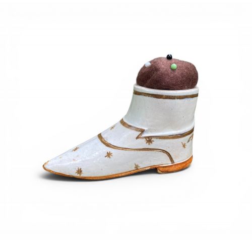 Prattware Pottery Shoe Pin Cushion, C. 1800.