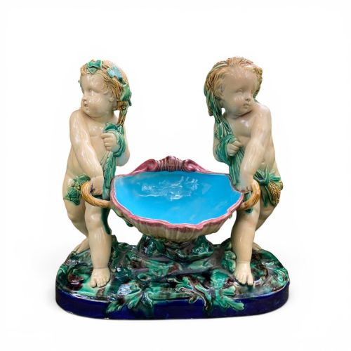 Minton Majolica Cherubs Basket, Dated 1868.