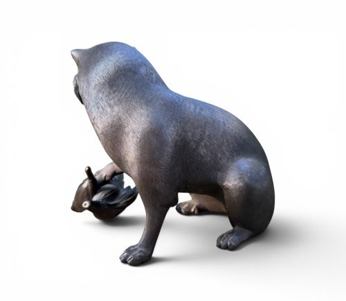 JAPANESE BRONZE OKIMONO TANUKI SHOSAI MEIJI PERIOD - ADDITIONAL PHOTO 2