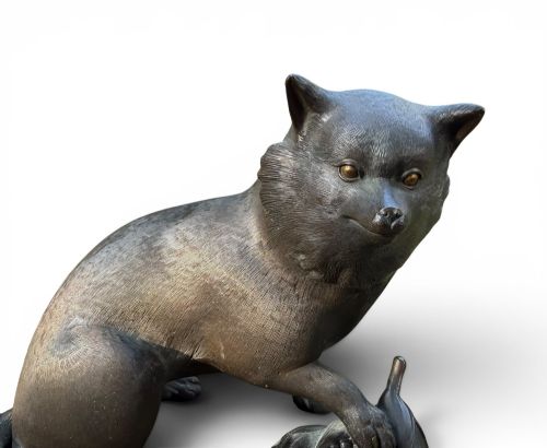 JAPANESE BRONZE OKIMONO TANUKI SHOSAI MEIJI PERIOD - ADDITIONAL PHOTO 5
