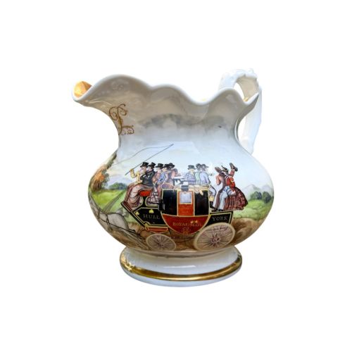 Coalport Porcelain Hull to York Coaching Jug, C. 1830.