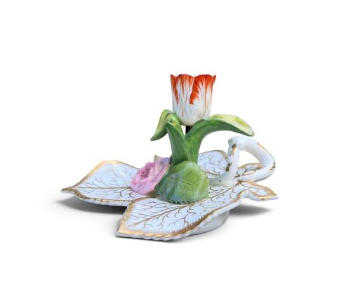 English Porcelain Tulip Chamberstick, C. 1830.