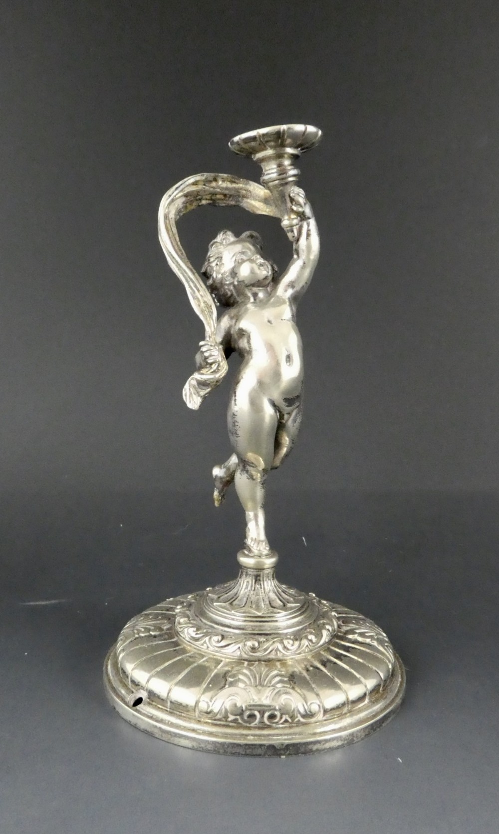 Elkington & Co. silver plated cherub gas bar lighter. c. 1890. 
