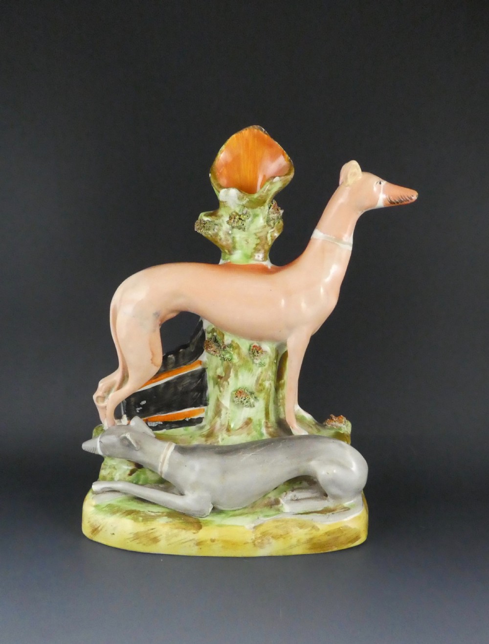 Staffordshire pottery Greyhounds spill Vase, c. 1860