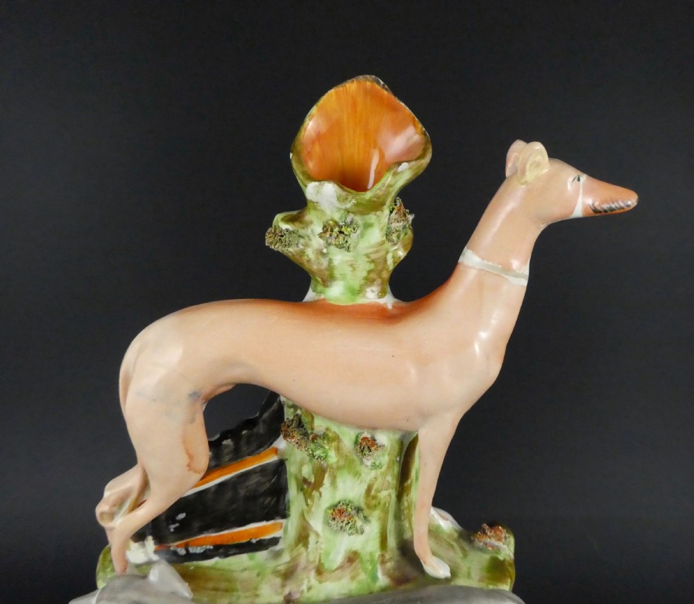Staffordshire pottery Greyhounds spill Vase, c. 1860 View II