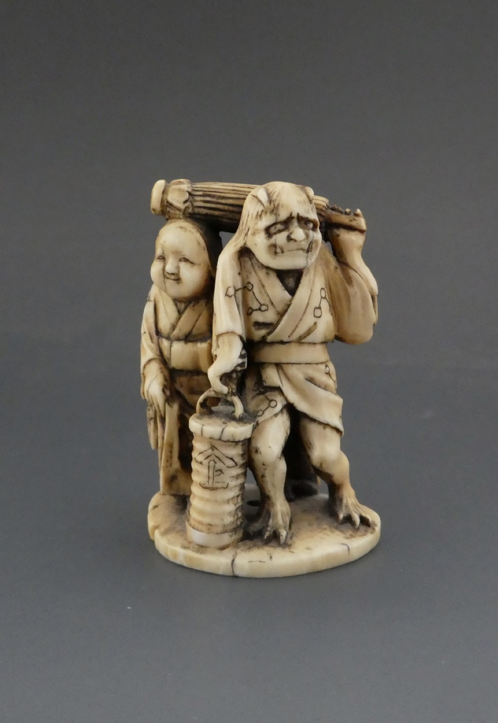 Japanese ivory group. Raiden & family. Meiji Period.