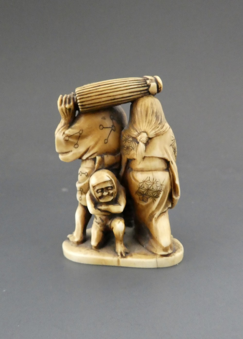 Japanese ivory group. Raiden & family. Meiji Period. View II