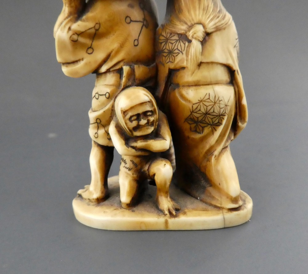 Japanese ivory group. Raiden & family. Meiji Period. View V