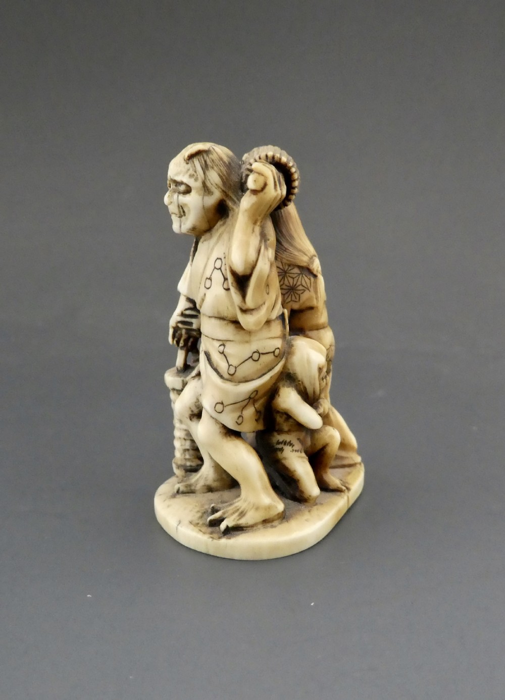 Japanese ivory group. Raiden & family. Meiji Period. View VI