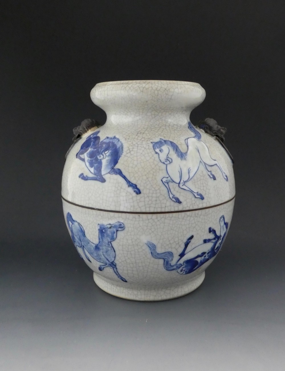 Chinese guan glaze vase. Eight Horses of Mu Wang. c. 1880.