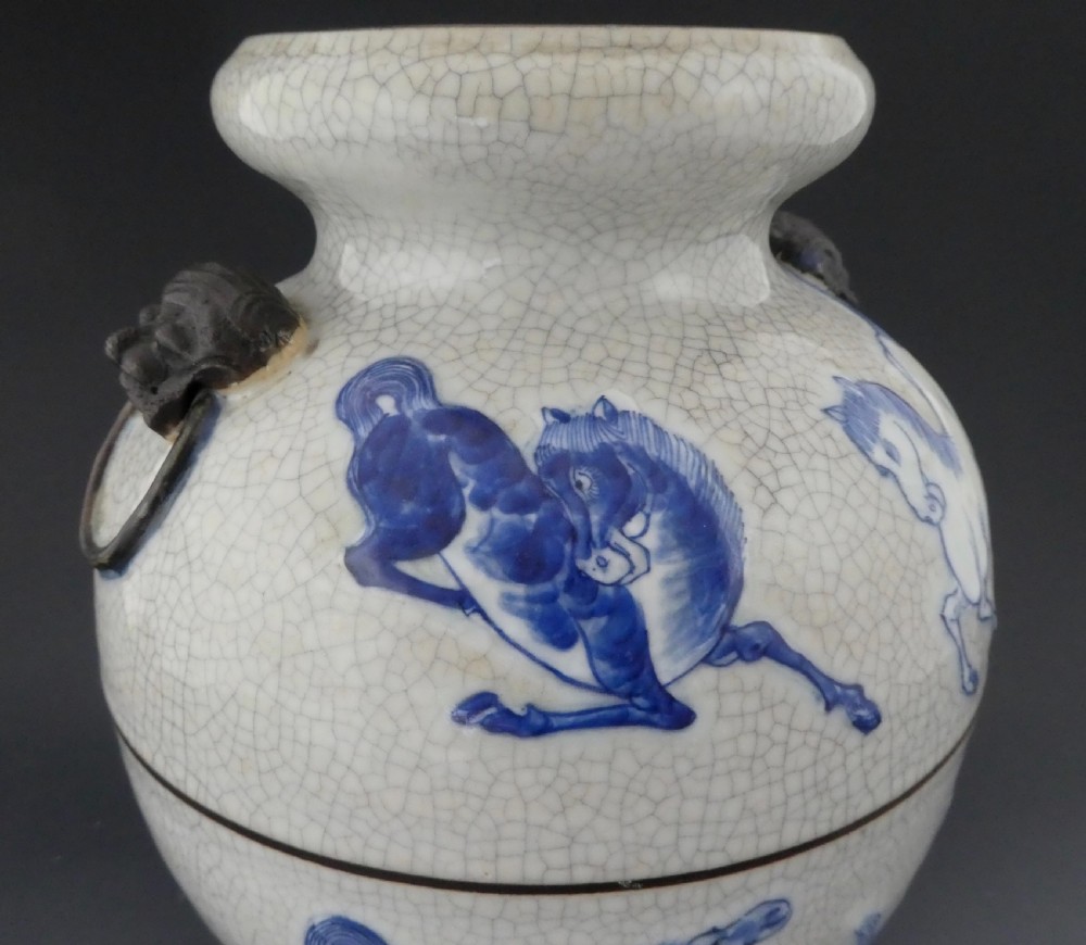 Chinese guan glaze vase. Eight Horses of Mu Wang. c. 1880. View II
