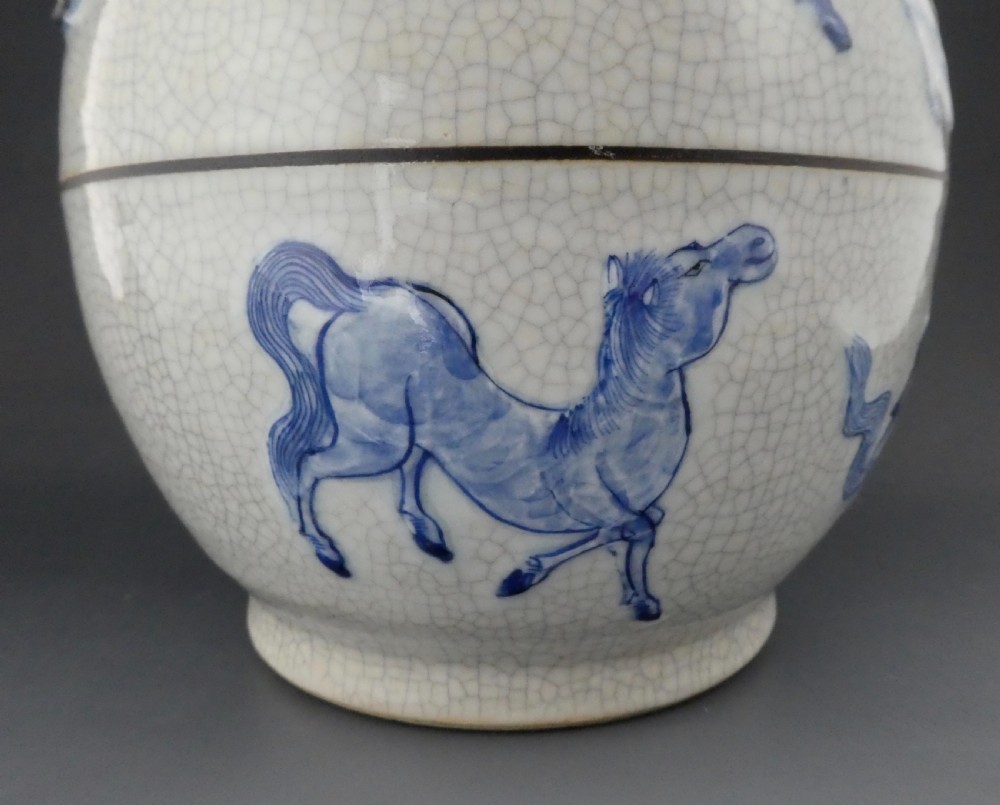 Chinese guan glaze vase. Eight Horses of Mu Wang. c. 1880. View III