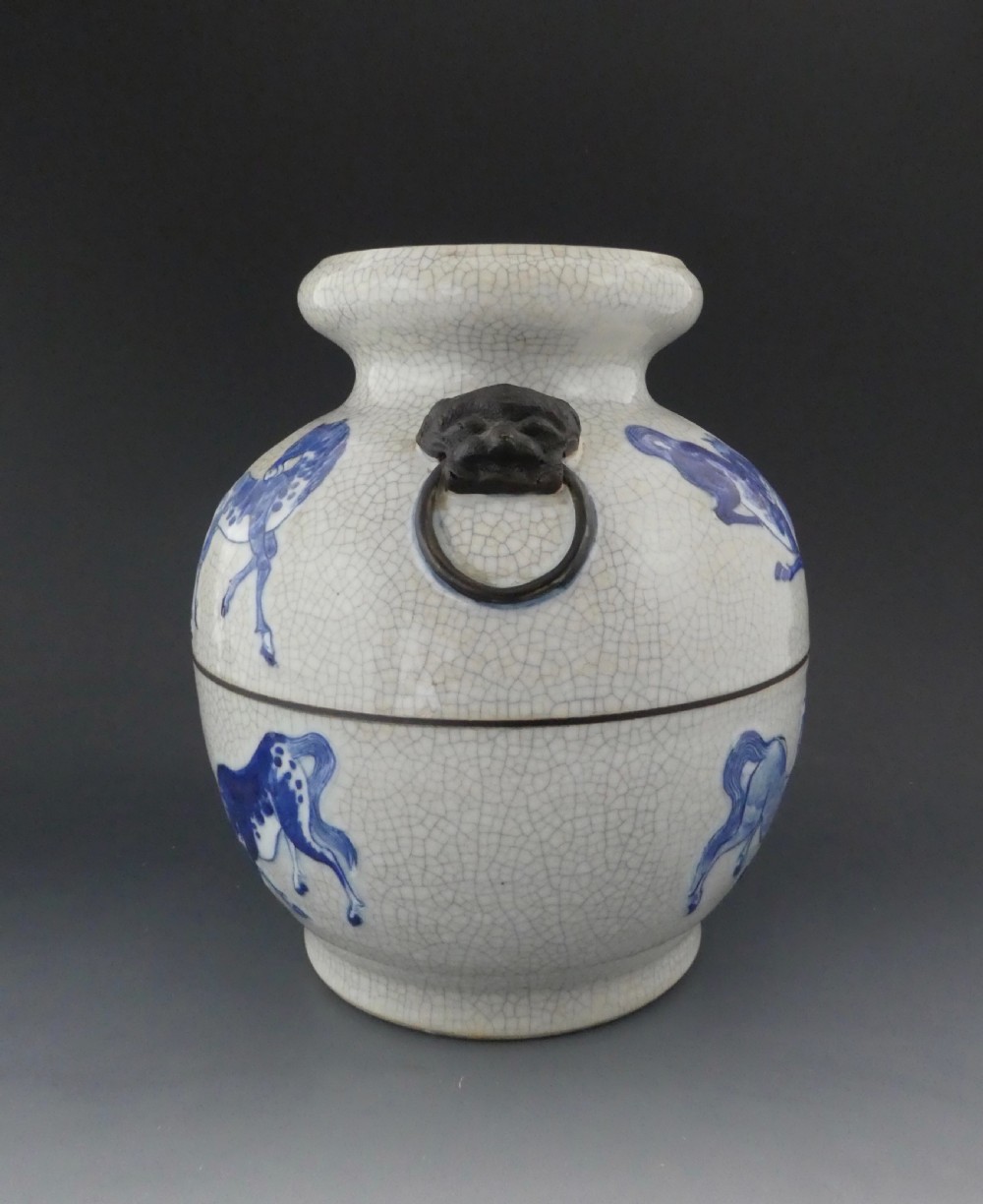 Chinese guan glaze vase. Eight Horses of Mu Wang. c. 1880. View IV