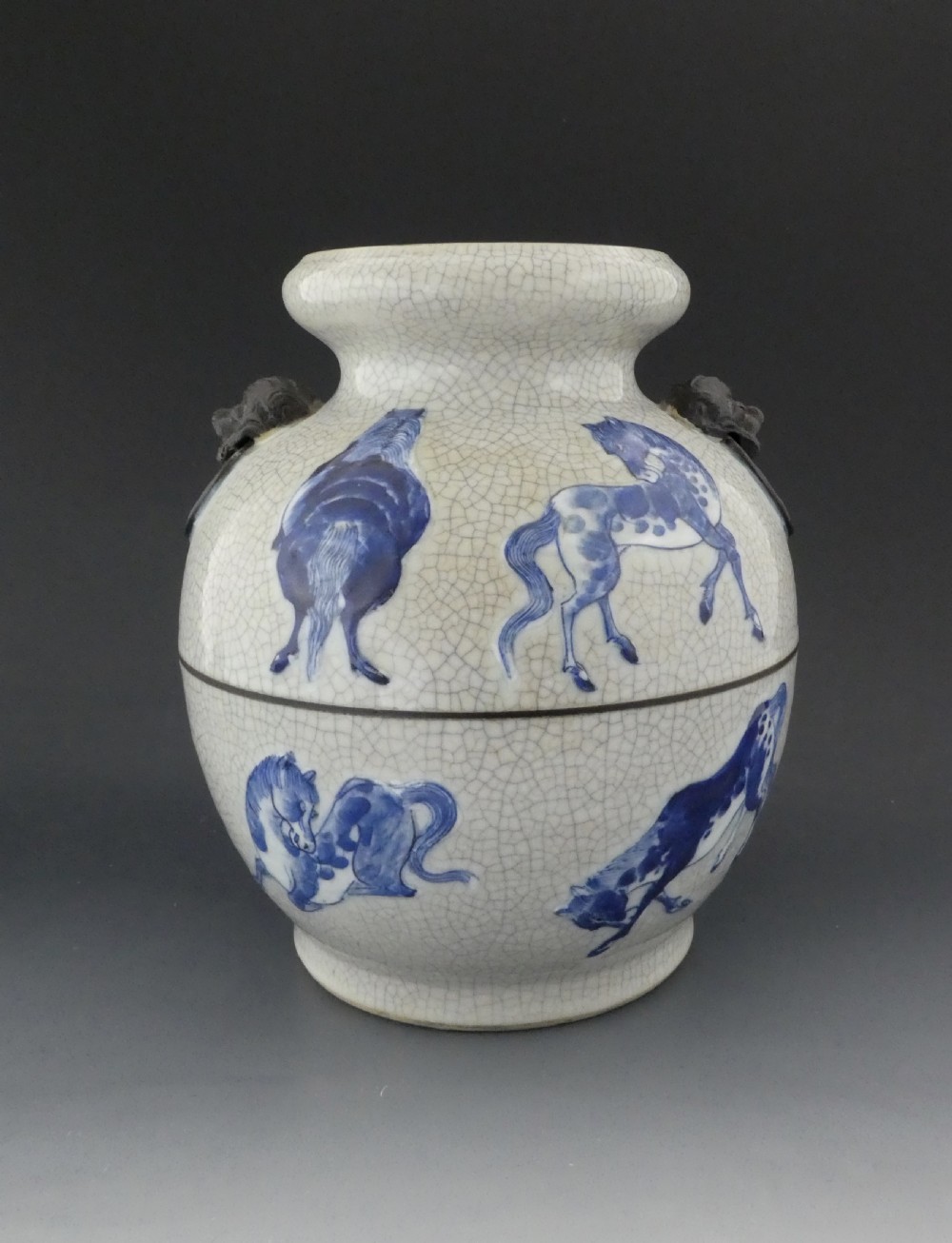 Chinese guan glaze vase. Eight Horses of Mu Wang. c. 1880. View V