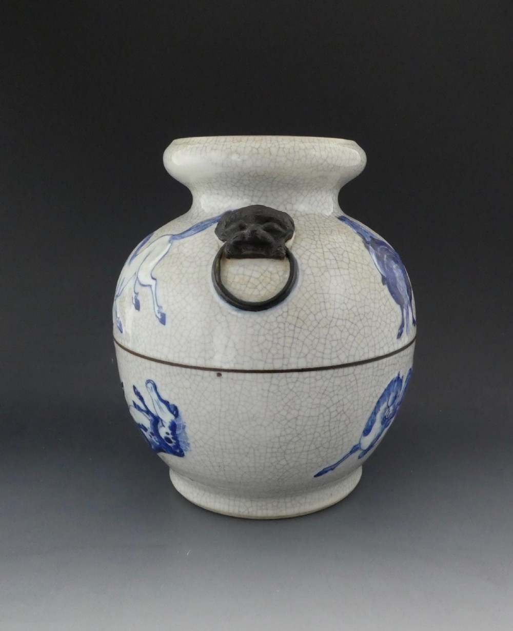 Chinese guan glaze vase. Eight Horses of Mu Wang. c. 1880. View VI