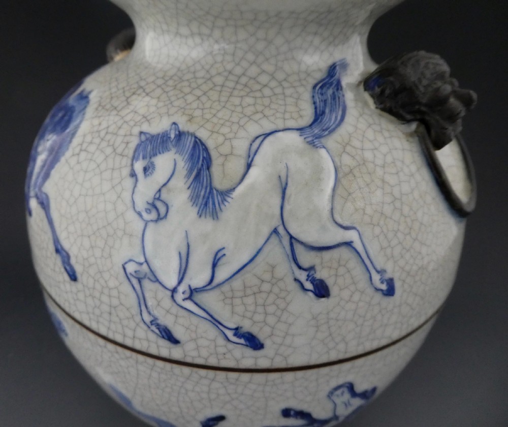 Chinese guan glaze vase. Eight Horses of Mu Wang. c. 1880. View IX