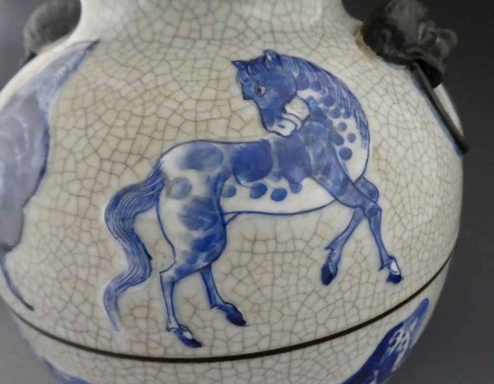 Chinese guan glaze vase. Eight Horses of Mu Wang. c. 1880. View X