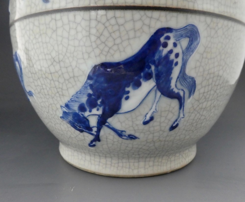 Chinese guan glaze vase. Eight Horses of Mu Wang. c. 1880. View XI