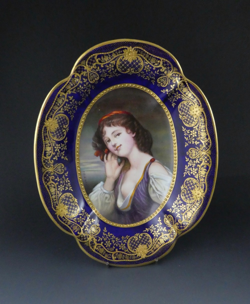 Paragon porcelain cabinet plate. The Listening Girl, F. Micklewright, c. 1900.