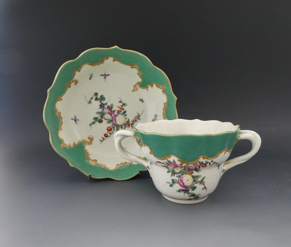 Worcester porcelain chocolate cup and saucer, c.1770.