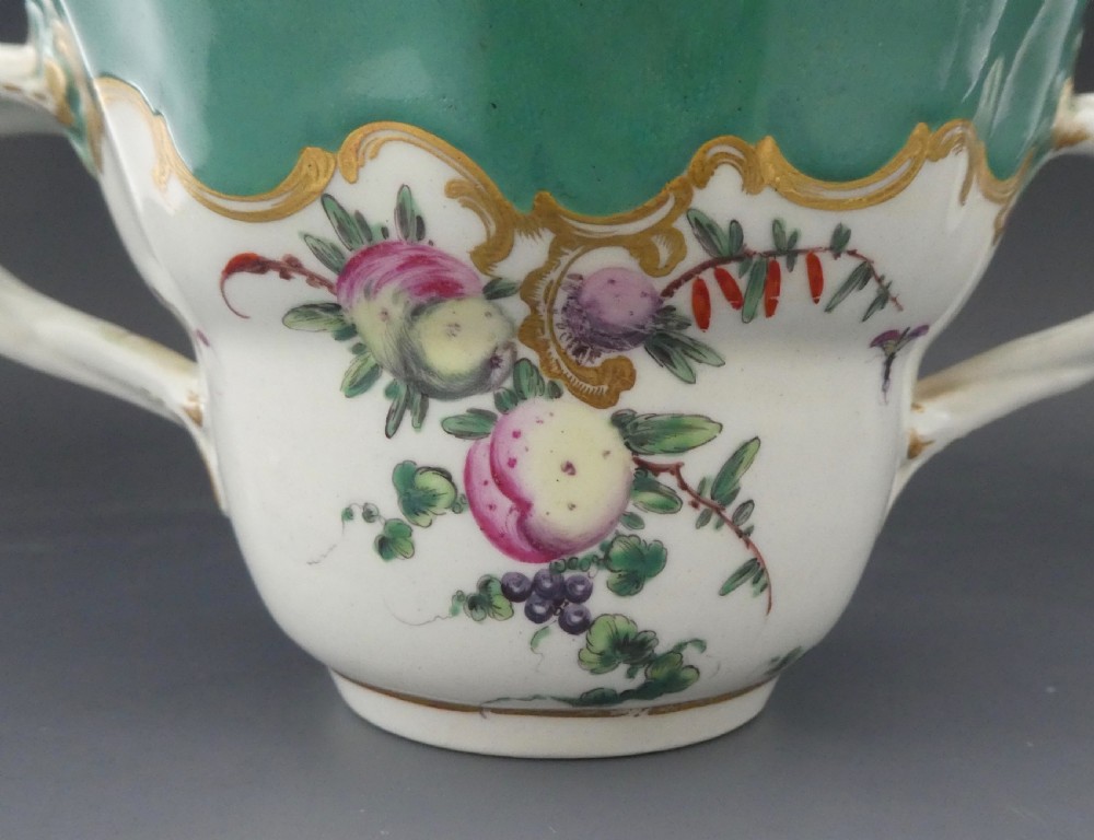 Worcester porcelain chocolate cup and saucer, c.1770. View VIII