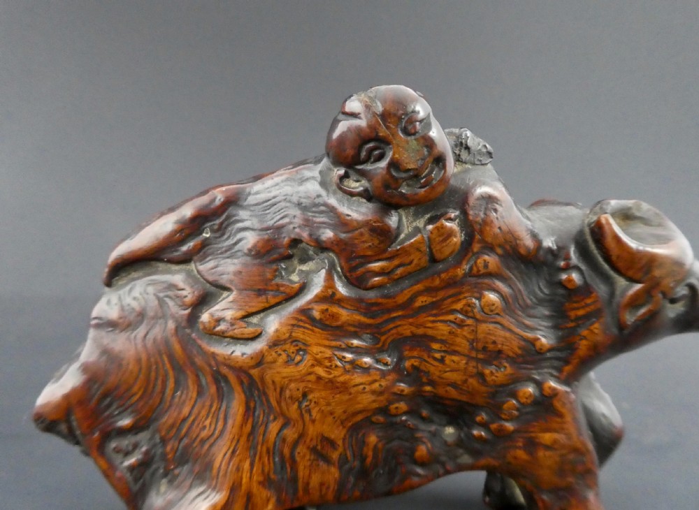 Chinese rootwood carving ‘Boy upon an ox’. 18th Century. Qing Dynasty. View II