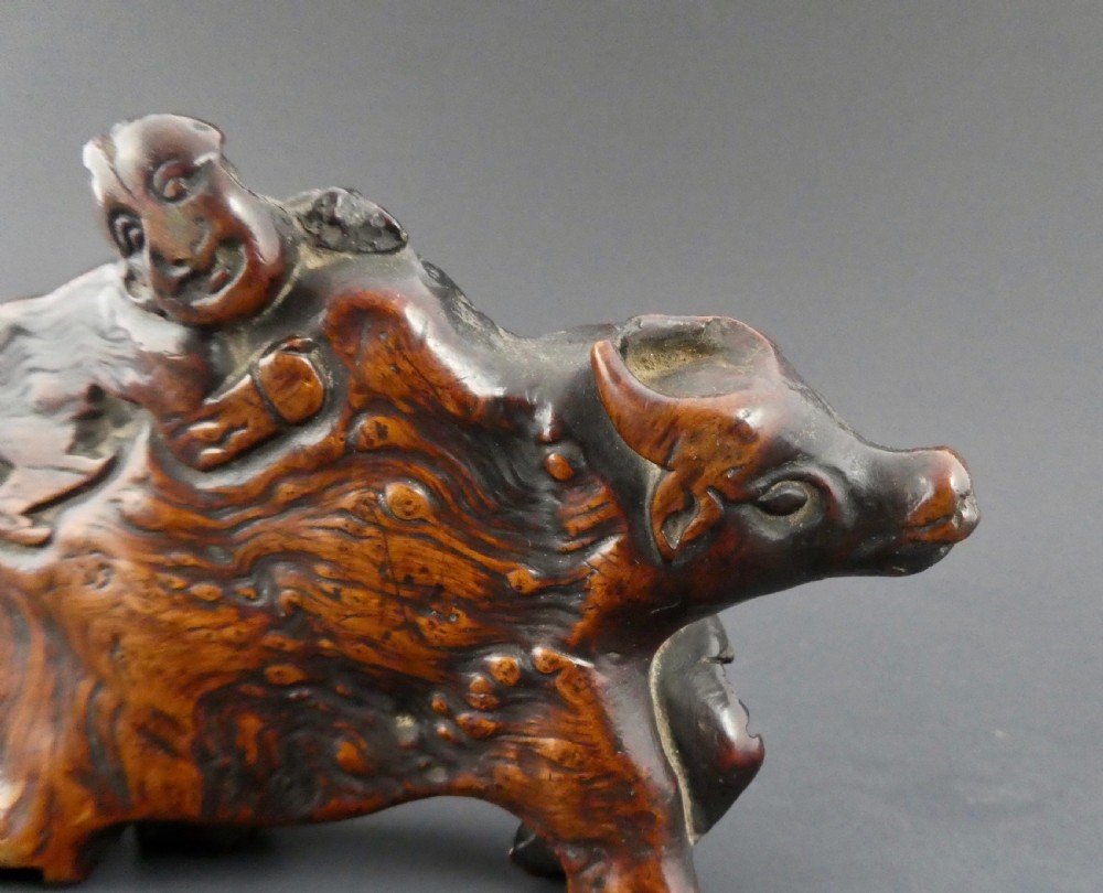 Chinese rootwood carving ‘Boy upon an ox’. 18th Century. Qing Dynasty. View III