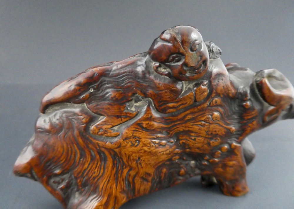 Chinese rootwood carving ‘Boy upon an ox’. 18th Century. Qing Dynasty. View IX