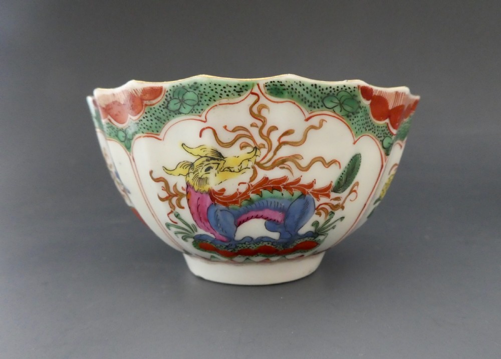 Worcester porcelain trio. Dragons in Compartments, c. 1770. View VII