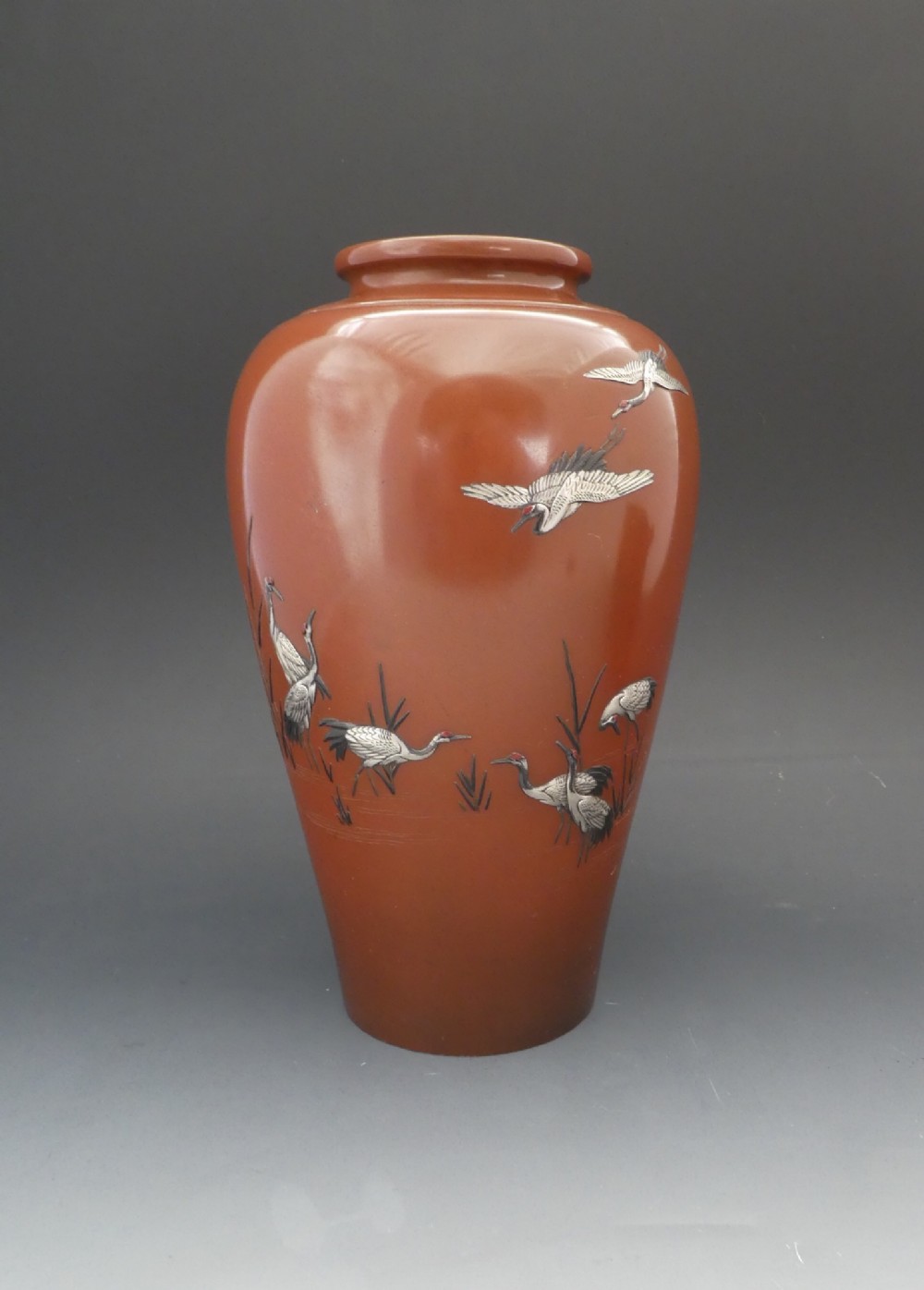 Japanese bronze and mixed metal Vase. Signed Yamamoto zo, and Kosen. Meiji Period.