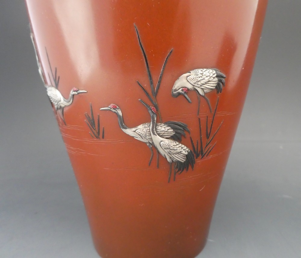 Japanese bronze and mixed metal Vase. Signed Yamamoto zo, and Kosen. Meiji Period. View III