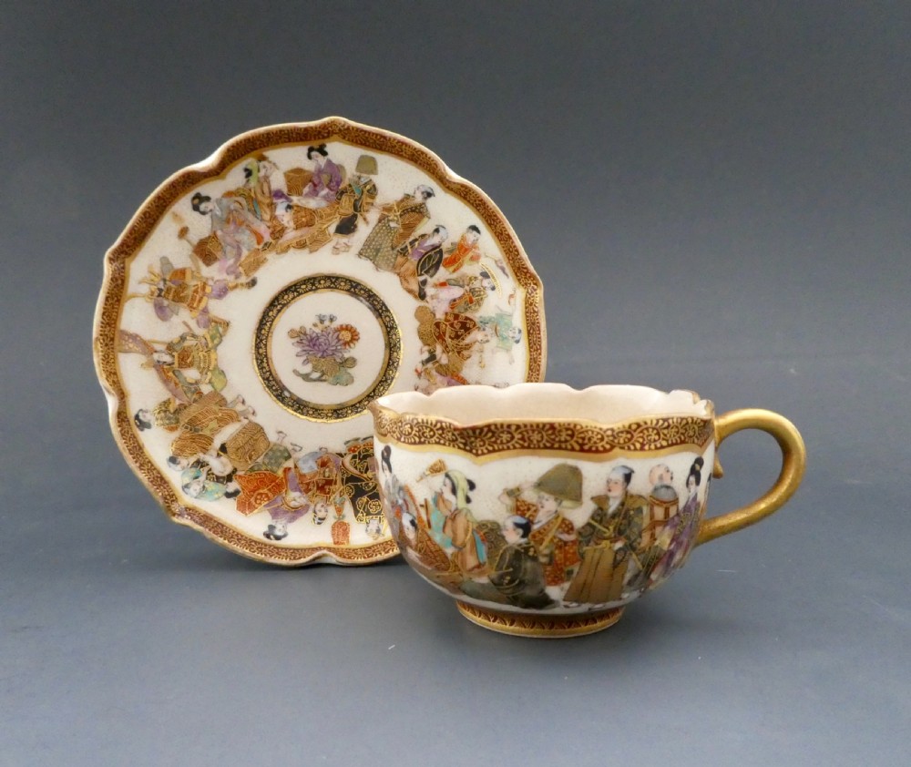 Satsuma pottery cup and saucer, Ryokuzan. Meiji Period.
