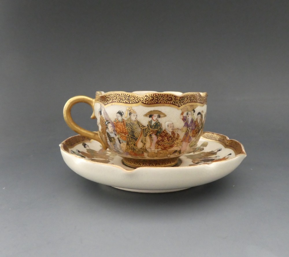 Satsuma pottery cup and saucer, Ryokuzan. Meiji Period. View VIII