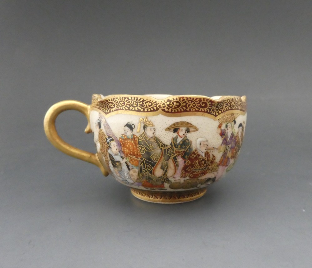 Satsuma pottery cup and saucer, Ryokuzan. Meiji Period. View IX