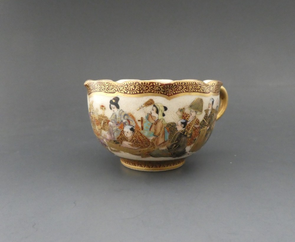 Satsuma pottery cup and saucer, Ryokuzan. Meiji Period. View XI