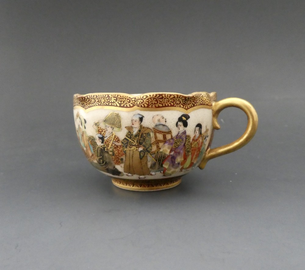 Satsuma pottery cup and saucer, Ryokuzan. Meiji Period. View XII