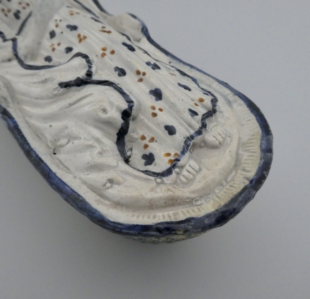 Large Staffordshire Prattware child in a cradle, c. 1800. View XIII