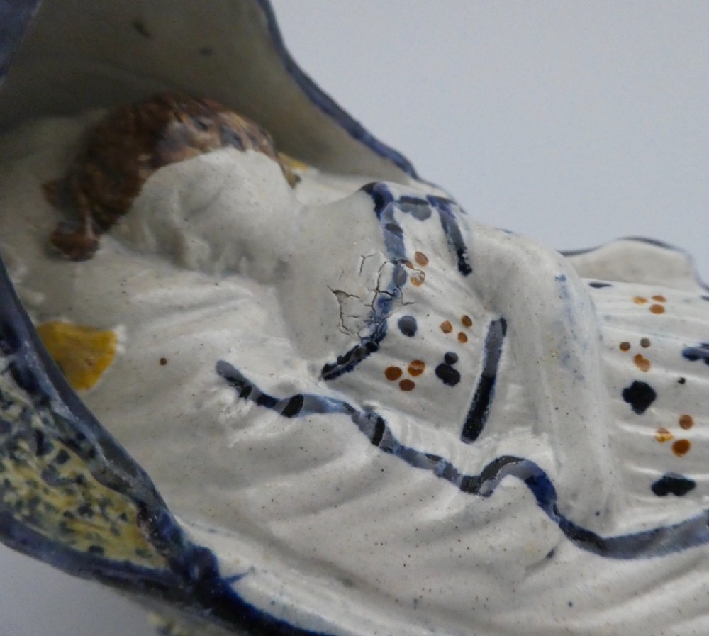 Large Staffordshire Prattware child in a cradle, c. 1800. View XV