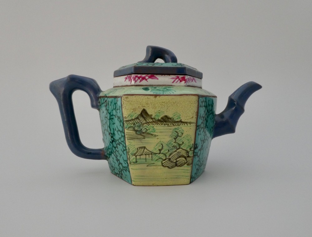 Chinese Yixing stoneware enamelled teapot. 18th Century. Qing Dynasty. View V