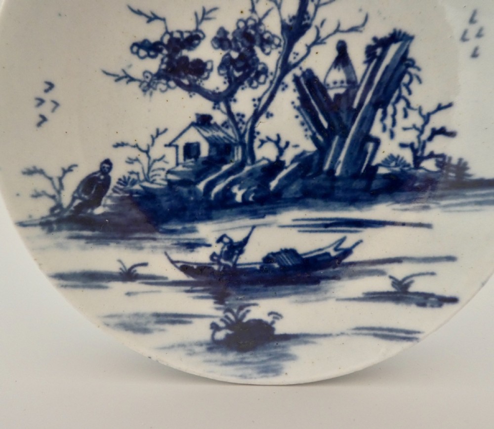 Worcester porcelain Rearing Rock Island teabowl and saucer, c. 1756. View II