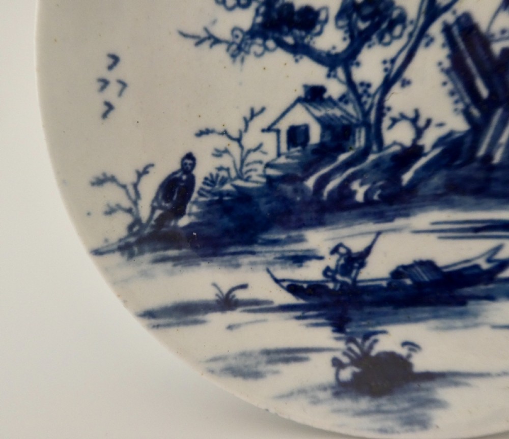 Worcester porcelain Rearing Rock Island teabowl and saucer, c. 1756. View III