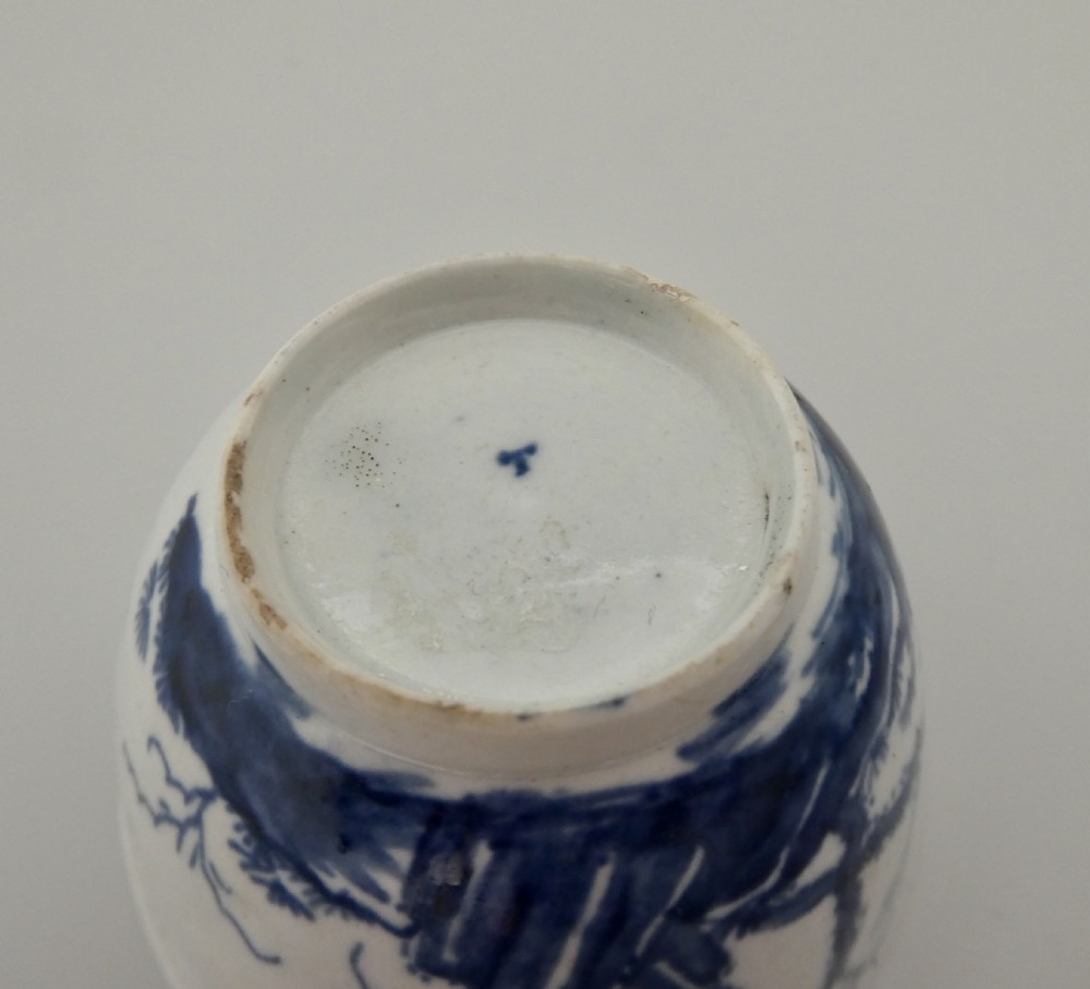 Worcester porcelain Rearing Rock Island teabowl and saucer, c. 1756. View XII