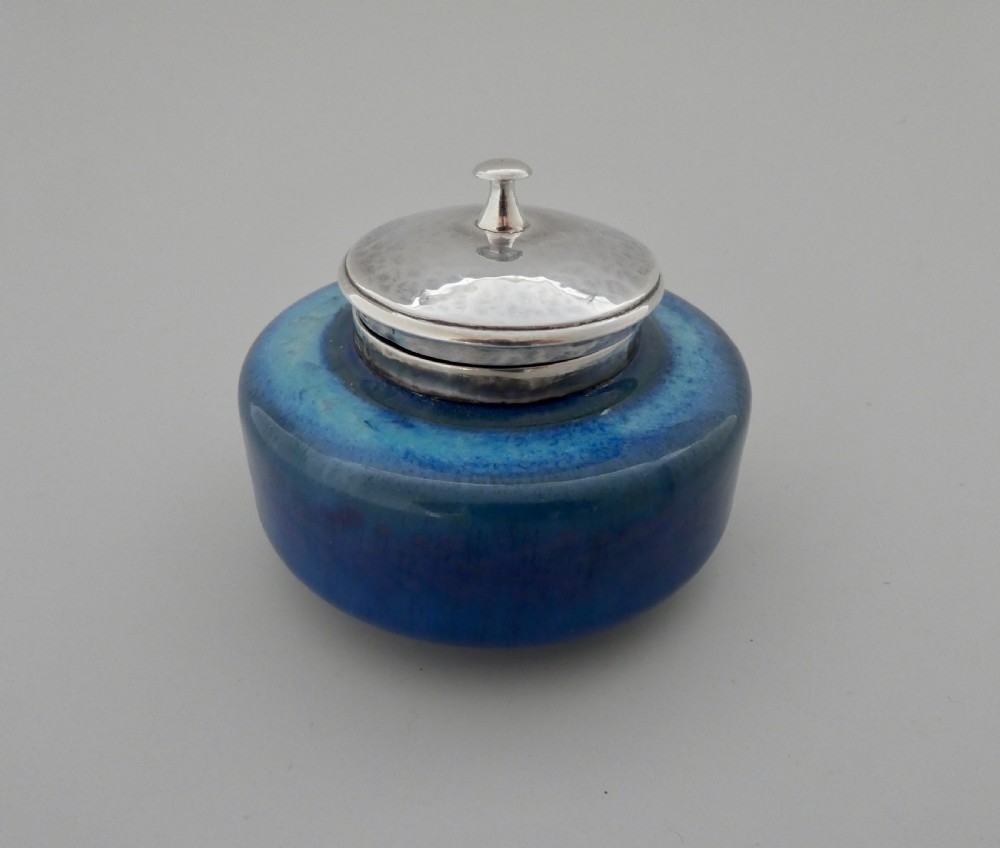 Ruskin inkwell c. 1900, with later Guild of Handicraft silver mounts. View II