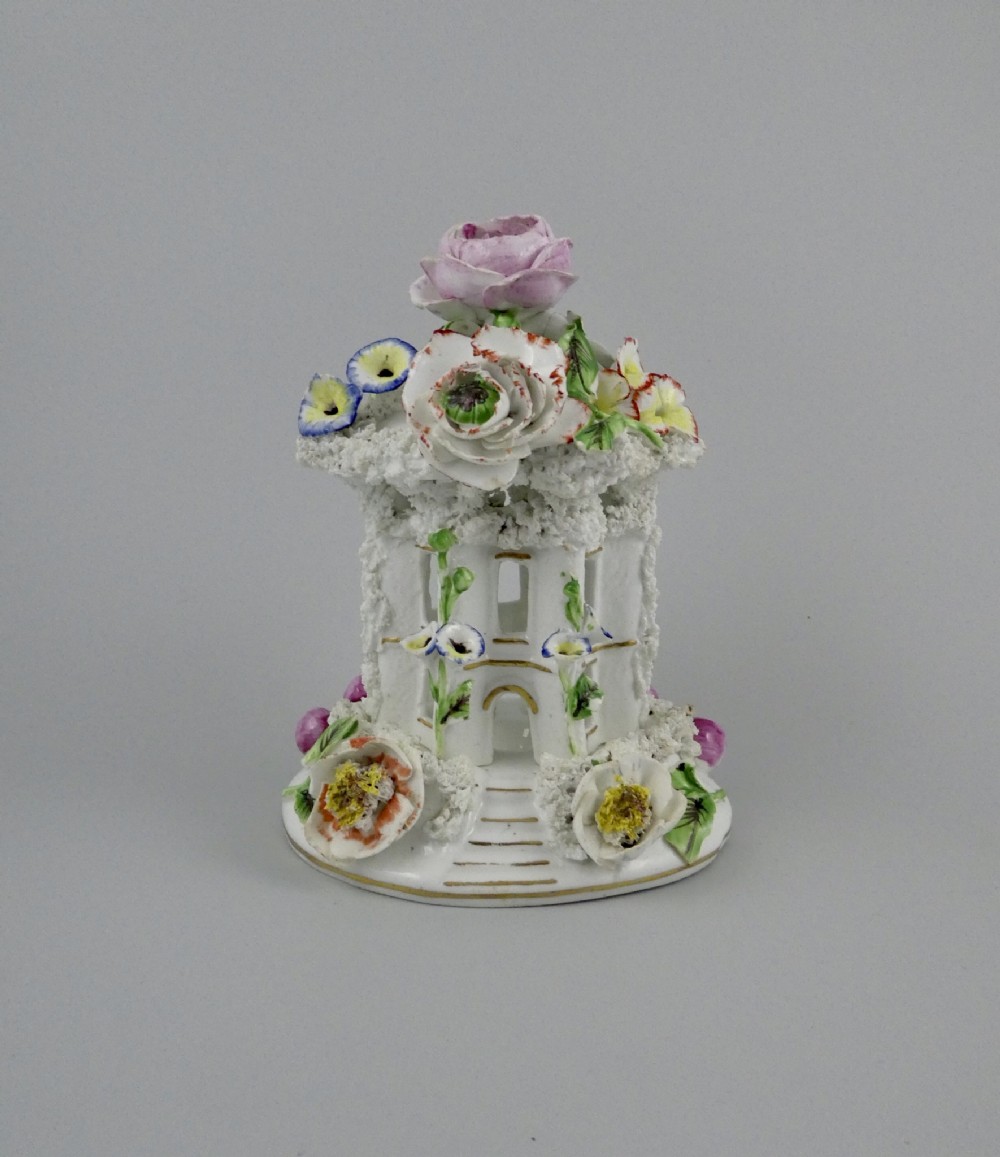 Staffordshire porcellaneous cottage pastille burner and base, c. 1830.