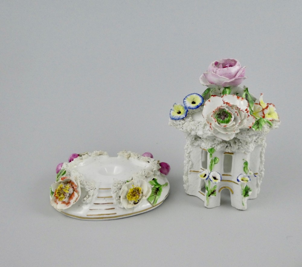 Staffordshire porcellaneous cottage pastille burner and base, c. 1830. View IV